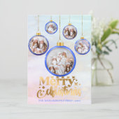 Christmas Blue Watercolor 5 Foto Ornament Feiertagskarte (Stehend Vorderseite)