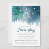 Christmas Blue Watercolor Favorite Things Party Einladung (Vorderseite)