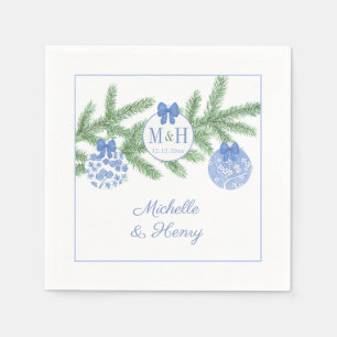 Christmas Blue White Chinoiserie Monogram Wedding Serviette