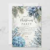 Christmas Blue Winter Florals Einladung (Vorderseite)