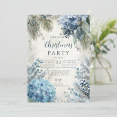 Christmas Blue Winter Florals Einladung (Stehend Vorderseite)