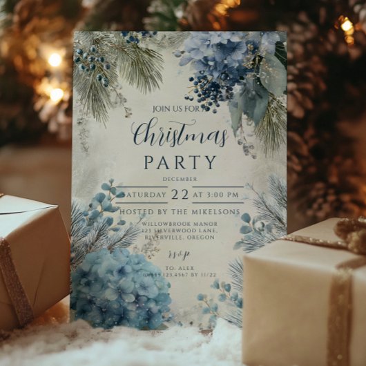 Christmas Blue Winter Florals Einladung