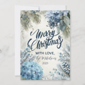 Christmas Blue Winter Florals Feiertagskarte (Vorderseite)