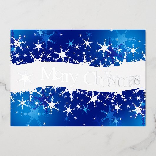 Christmas Blue Winter Snowflakes Folien Feiertagskarte (Vorderseite)