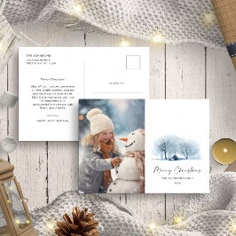 Christmas Blue Winter Village Rustic Landsca Foto Postkarte