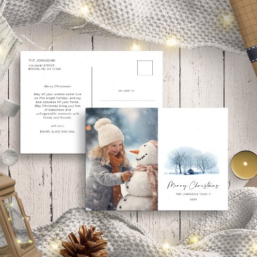 Christmas Blue Winter Village Rustic Landsca Foto Postkarte