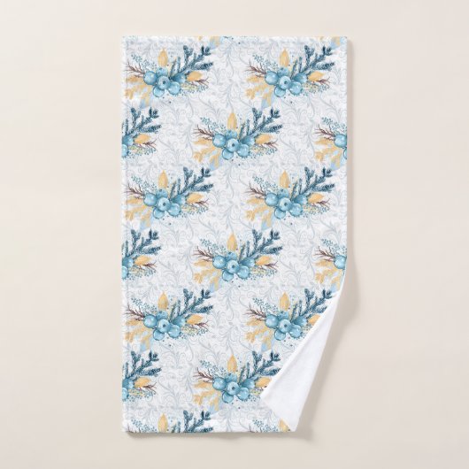 Christmas Blue Winterberries und Silver Filigree Badhandtuch Set (Handtuch)