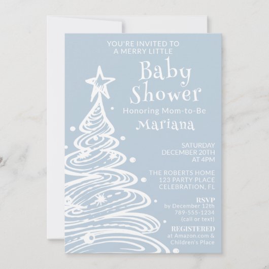 Christmas Boho Blue Boy Baby Dusche Einladung (Vorderseite)