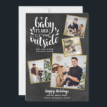 Christmas Boho Chalkboard 4 Foto Collage Feiertagskarte<br><div class="desc">Ein elegantes boho 4 Foto Collage Urlaubsplanung für Sie,  um mit Ihren Lieblings-Fotos gerahmt in Gold,  Nachricht,  Namen und Jahr auf einem Chalkboard-Hintergrund zu personalisieren. Auf der Rückseite sind fallende Schneeflocken auf einem passenden Chalkboard-Hintergrund zu sehen. Entwickelt von Thisisnotme©</div>