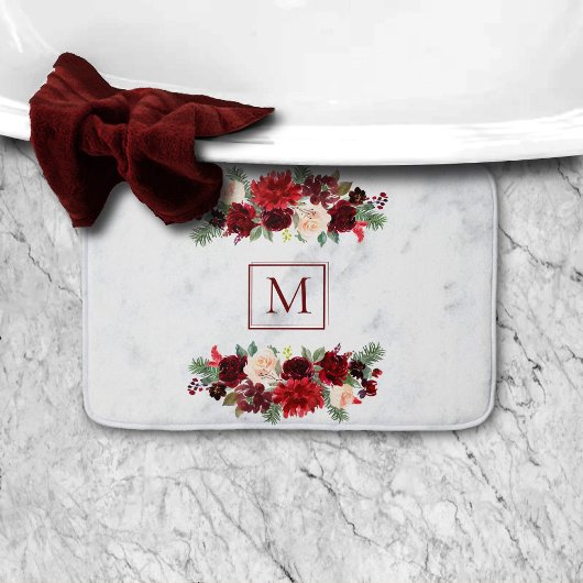 Christmas Boho Chic Floral Branch Marble Monogram Badematte
