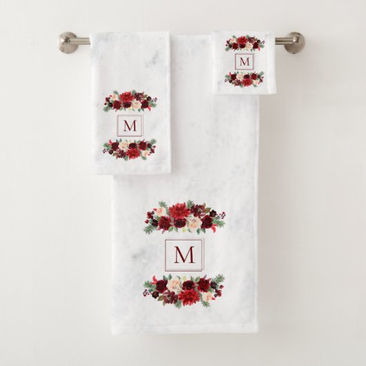 Christmas Boho Chic Floral Branch Marble Monogram Badhandtuch Set (Insitu)