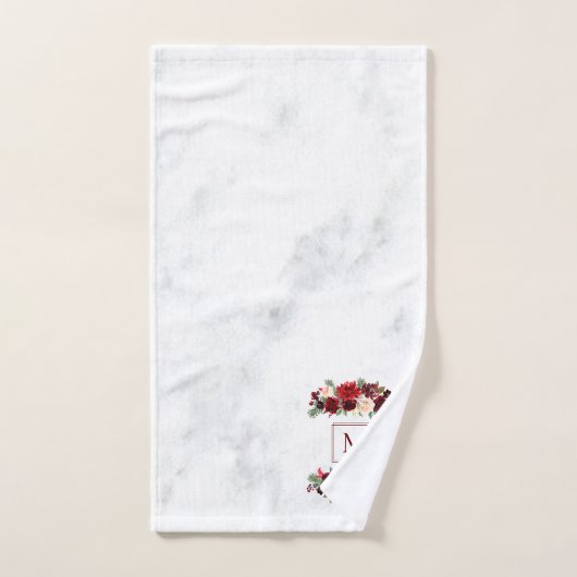 Christmas Boho Chic Floral Branch Marble Monogram Badhandtuch Set (Handtuch)