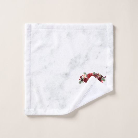 Christmas Boho Chic Floral Branch Marble Monogram Badhandtuch Set (Waschlappen)