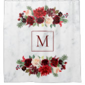 Christmas Boho Chic Floral Branch Marble Monogram Duschvorhang (Vorderseite)
