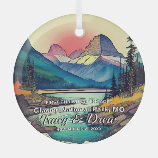 Christmas Boho Glacier Nationalpark Engage Couple Ornament Aus Glas (Vorderseite)