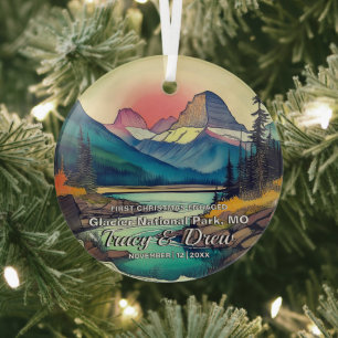 Christmas Boho Glacier Nationalpark Engage Couple Ornament Aus Glas