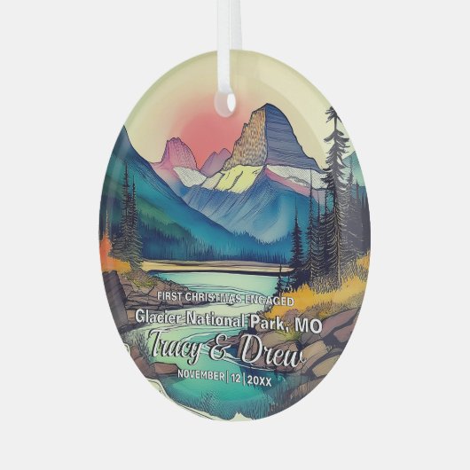 Christmas Boho Glacier Nationalpark Engage Couple Ornament Aus Glas (Vorderseite links)
