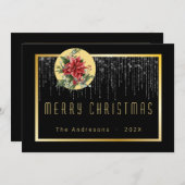 Christmas Bokeh Fairy Light Cool Gold Family Foto Einladung (Vorne/Hinten)