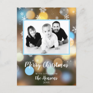 Christmas Bokeh Lights Personalizable Family Foto Feiertagspostkarte