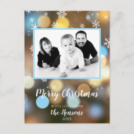 Christmas Bokeh Lights Personalizable Family Foto Feiertagspostkarte