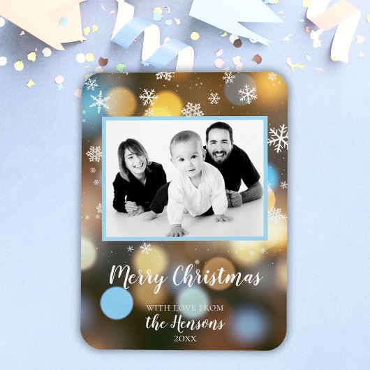 Christmas Bokeh Lights Personalizable Family Foto Magnet