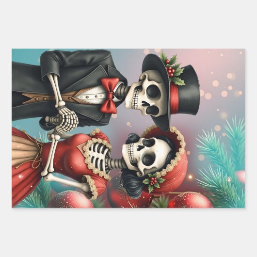 Christmas Bone Romance, A festive skeleton couple. Geschenkpapier Set (Vorderseite 2)