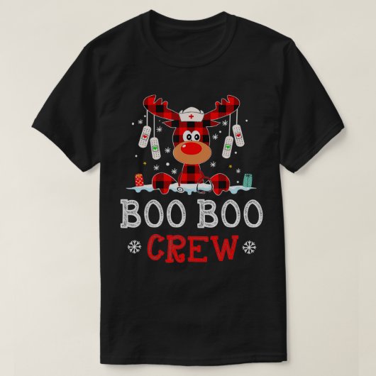 Christmas Boo Boo Crew Reindeer Nurse Buffalo Plai T-Shirt (Design vorne)