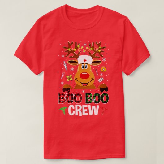 Christmas Boo Boo Crew Reindeer Nurse Buffalo Plai T-Shirt (Design vorne)