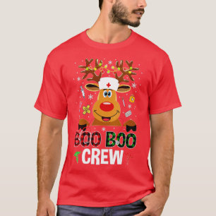 Christmas Boo Boo Crew Reindeer Nurse Buffalo Plai T-Shirt