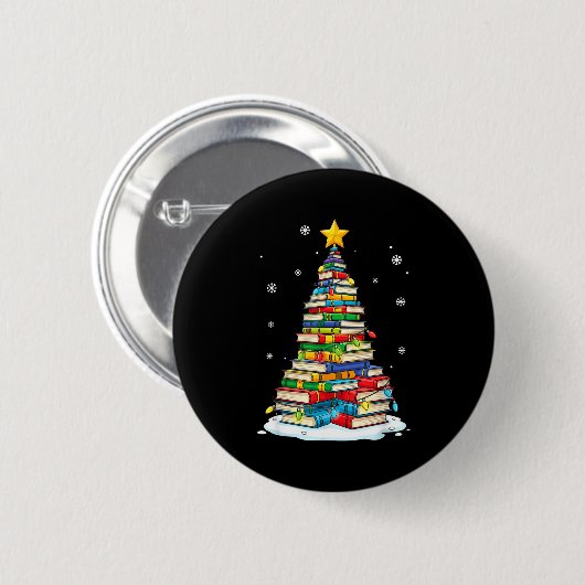 Christmas Book Tree Funny Librarians Books Lover Button (Vorne & Hinten)