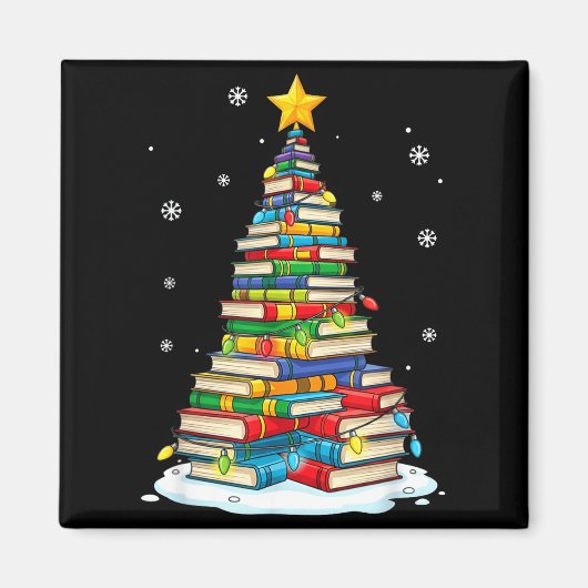 Christmas Book Tree Funny Librarians Books Lover Magnet (Vorne)