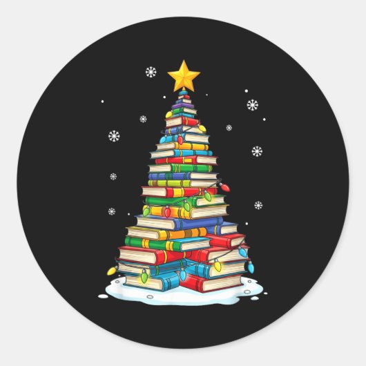 Christmas Book Tree Funny Librarians Books Lover  Runder Aufkleber (Vorderseite)