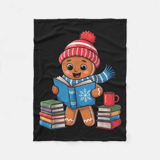 Christmas Bookworm Gingerbread Reading Books Funny Fleecedecke (Vorderseite)