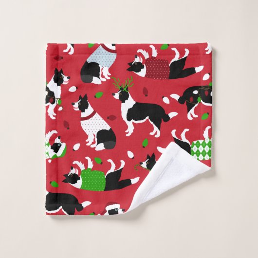 Christmas Border Collie Badhandtuch Set (Waschlappen)