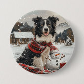 Christmas Border Collie Dog Snowman Button (Vorderseite)