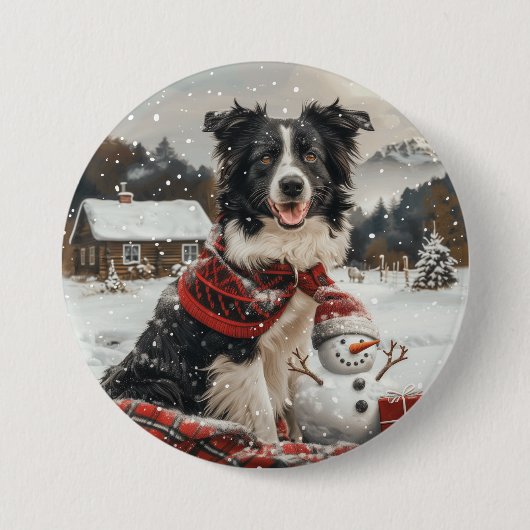 Christmas Border Collie Dog Snowman Button (Vorderseite)