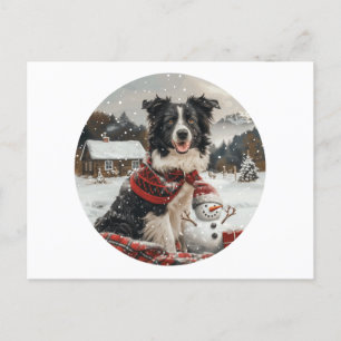 Christmas Border Collie Dog Snowman Feiertagspostkarte