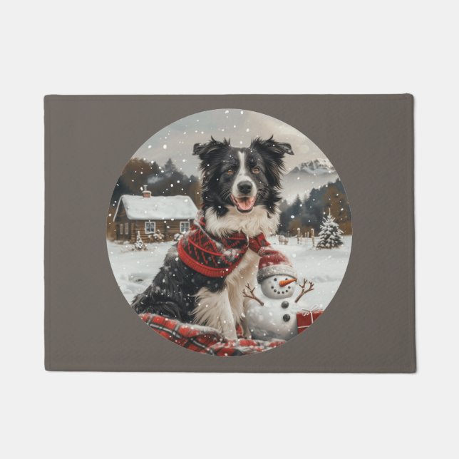 Christmas Border Collie Dog Snowman Fußmatte (Vorderseite)
