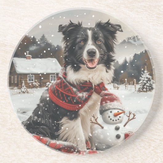 Christmas Border Collie Dog Snowman Getränkeuntersetzer (Vorne)