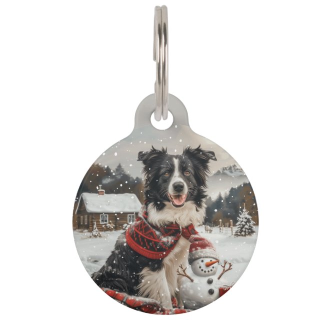 Christmas Border Collie Dog Snowman Haustiermarke (Vorderseite)