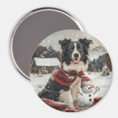 Christmas Border Collie Dog Snowman Magnet (Vorderseite/Rückseite)