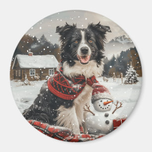 Christmas Border Collie Dog Snowman Magnet