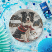 Christmas Border Collie Dog Snowman Pappteller (Party)