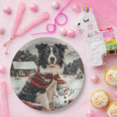 Christmas Border Collie Dog Snowman Pappteller (Party)