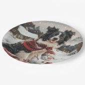 Christmas Border Collie Dog Snowman Pappteller (Schrägansicht)