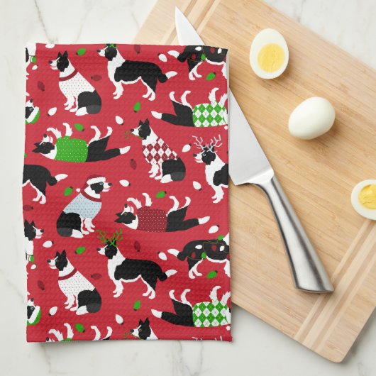 Christmas Border Collie Geschirrtuch (Viertel Falte)