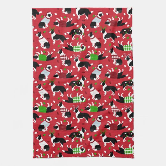 Christmas Border Collie Geschirrtuch (Vertikal)