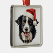 CHRISTMAS BORDER COLLIE HUND MIT WEIHNACHTSMANNMÜT ORNAMENT AUS METALL (Rechts)