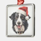 CHRISTMAS BORDER COLLIE HUND MIT WEIHNACHTSMANNMÜT ORNAMENT AUS METALL (Links)