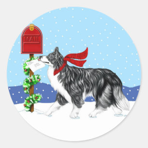 Christmas Border Collie Mail Runder Aufkleber
